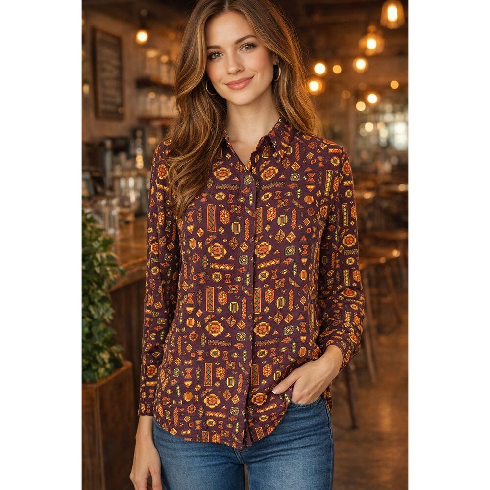 Kate Spade Saturday 100% Silk Women's Size M Geometric Print Blouse.